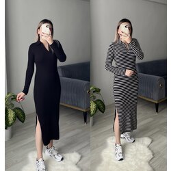 Polo Yaka Yandan Yırtmaçlı Elbise