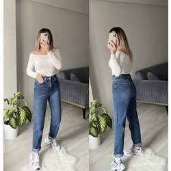 Zara Koyu Lacivert Mom Jean