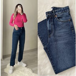 Mango Ultra Yüksek Bel Kesik Paça Lacivert Mom Jean