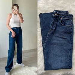 Zara Ultra Yüksek Bel Lacivert Wide Leg Jean