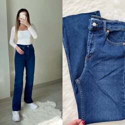 Zara Ultra Yüksek Bel Kesik Paça Lacivert Wide Leg Jean