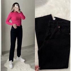 Mango Ultra Yüksek Bel Siyah Kesik Paça Mom Jean 
