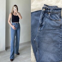 Zara Ultra Yüksek Bel Orta Mavi Wide Leg Jean