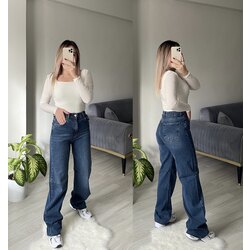 Zara Koyu Lacivert Wide Leg Jean