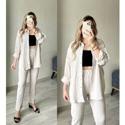 Gofre Fit Pantolonlu Ekru Takım