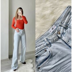 Mango Orta Bel Buz Mavisi Wide Leg Jean