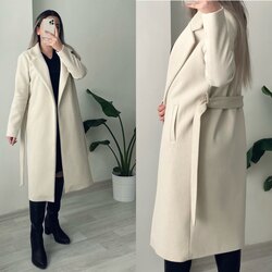 Zara Model Kuşaklı Taş Rengi Uzun Kaban