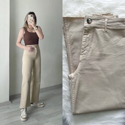 Orj Marka Ultra Yüksek Bel Bej Bol Paça Jean