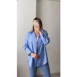 Zara Mavi Çizgili Keten Gömlek
