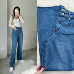 Zara Ultra Yüksek Bel Kesik Paça Mavi Wide Leg Jean