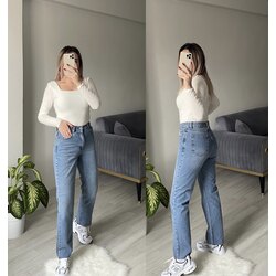 Zara Yıkamalı Mavi Mom Jean