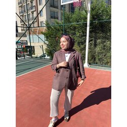  %100 Ham Keten Oversize Ceket