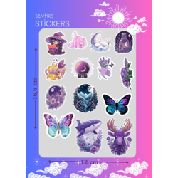 Tatlı cadı ve mor temalı sticker set