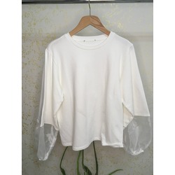 beyaz kolları tül sweatshirt