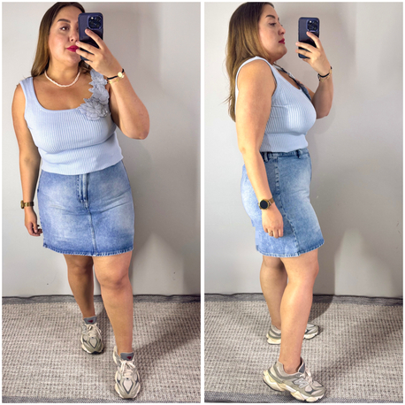 Açık Mavi Denim Bel Lastik Detay Şort Etek