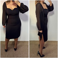 Vücuda Oturan Yırtmaçlı Drape Detay Elbise