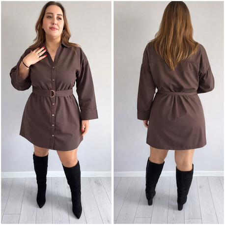 Beli Kuşak Detaylı Jean Elbise