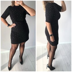 Ön Yapıştırma Taş Detay Likralı Slim Elbise
