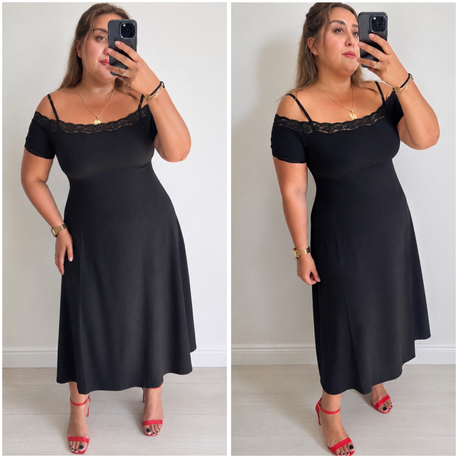 Dantel Detay Midi Model Elbise