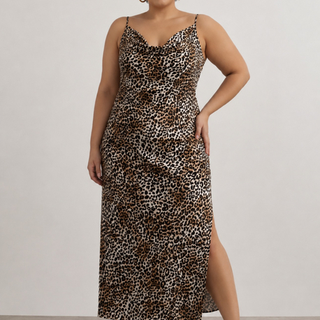 Degaje Yaka Leopar Elbise