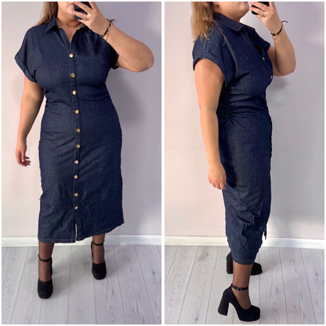Belden Oturmalı Denim Elbise