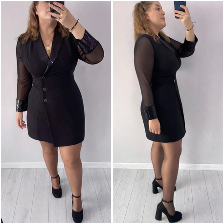 Kruvaze Yaka Payet Detaylı Elbise