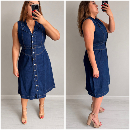 Midi Boy Esnek Denim Elbise