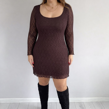 Dantelli Mini U Yaka Elbise