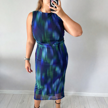 Drape Detaylı Maxi Esnek Tül Elbise Elbise