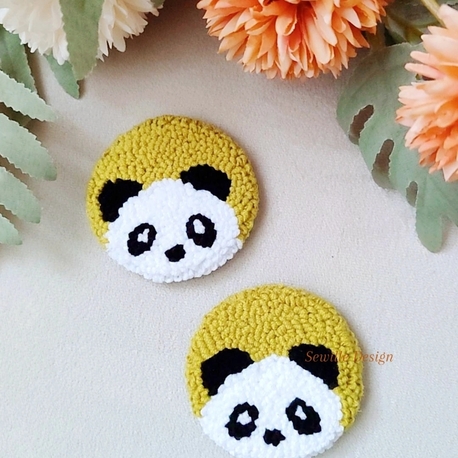 Punch İşlemeli Panda Araba Bardak Altlığı 7 cm 2'li, Araç İçi Aksesuarı
