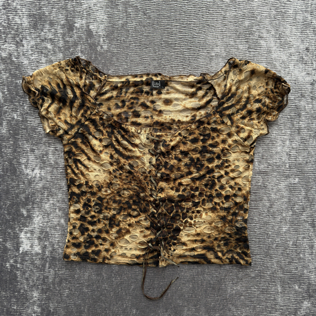 Leopar Desenli İpli İnce Bluz Gömlek