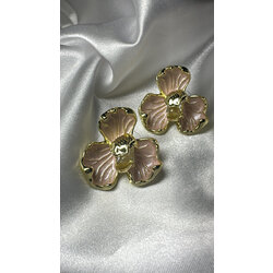 Gold & Pembe Çiçek Vip Küpe 