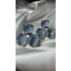 Silver & Mavi Çiçek Vip Küpe