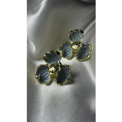 Gold & Mavi Çiçek Vip Küpe 