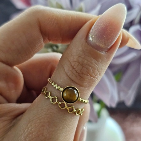 Kahverengi Taşlı Gold Renk Vintage Ayarlanabilir Yüzük