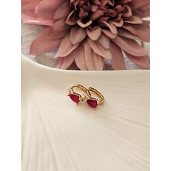 Kırmızı Taşlı Gold Küpe