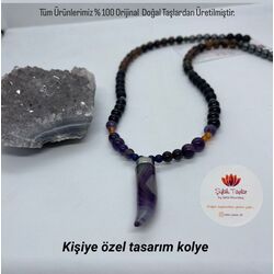 şifalı taşlardan oluşan Ametis uçlu kolye 