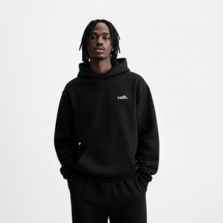 Cath Nakışlı Oversize Hoodie (Siyah)
