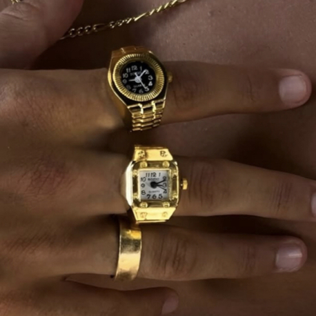Kare kasa Gold içi beyaz saatli yüzük 