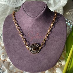 Zirkon Bronz Siyah Taşlı Kolye ✨