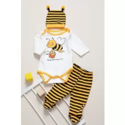 Unisex Bebek Sarı Arılı 3'lü Zıbın Takımı SarıTakım