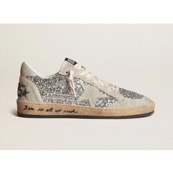 Golden Goose Ball star in silver glitter with ICE- GREY suede inserts 