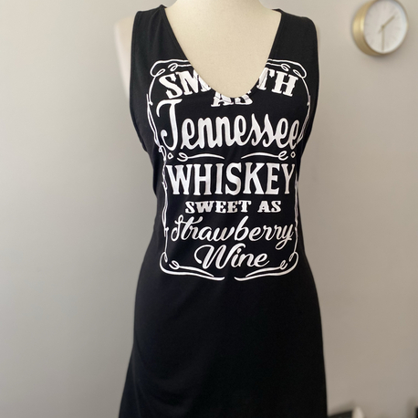 Y2K Tennessee Whiskey Baskılı Siyah Mini Elbise
