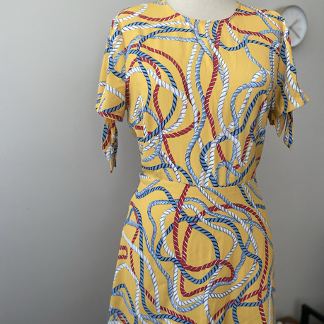 Mango Vintage Sarı Nautical Halat Desenli Elbise