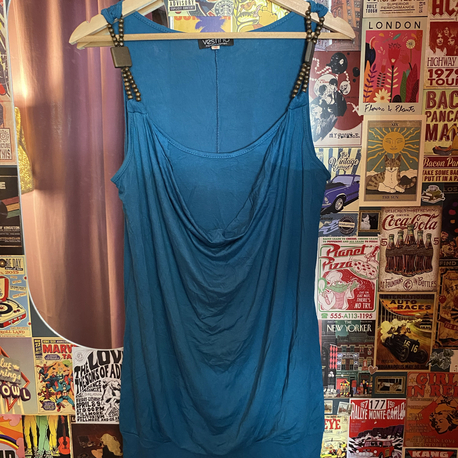 Vintage 2000s Turkuaz Drapeli Uzun Bluz/Elbise