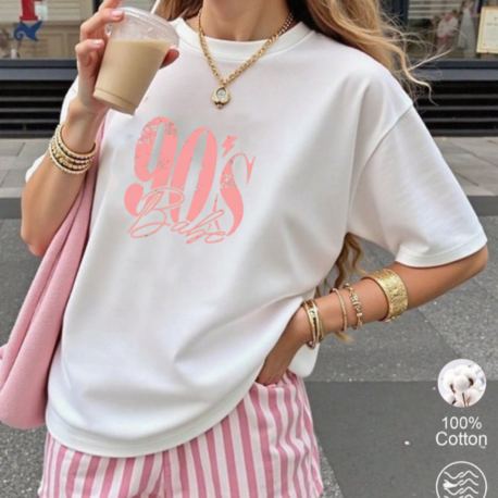 Kadın Beyaz oversize t-shirt 90s %100 pamuk