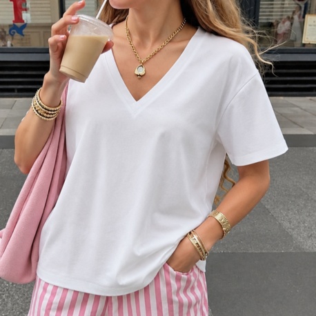 Beyaz renk V YAKA Massimo Dutti t-shirt %100 pamuk