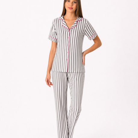 Gri çizgili kadın pijama takımı