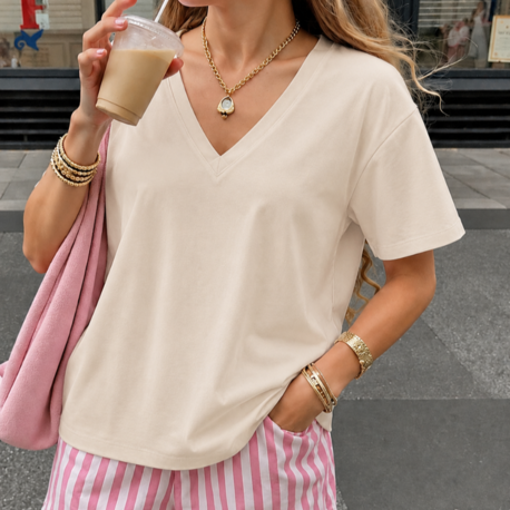 Bej  renk V YAKA Massimo Dutti t-shirt %100 pamuk