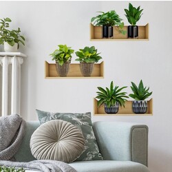 Raflı Bitki Tasarımlı Yapışkanlı Sticker 20 30 cm 3lü Set